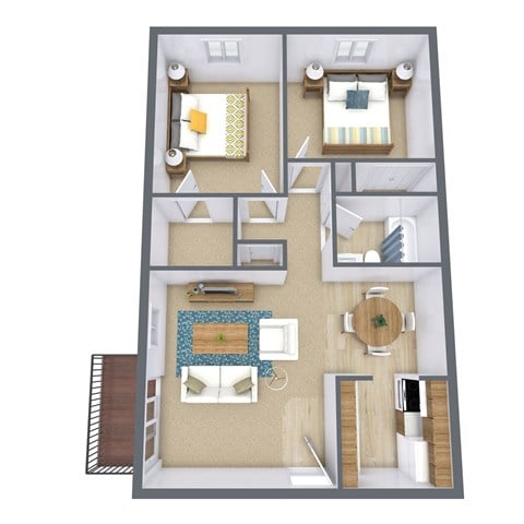 Floor plan for 2 beds, 1 bath, 850 sqft