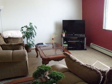 Fargo apartment for rent - a living room with a couch and a coffee table and a television