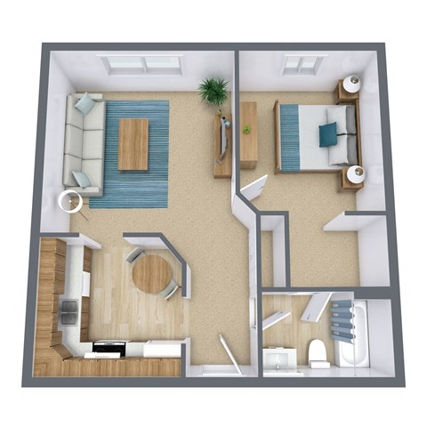 Floor plan for 1 bed, 1 bath, 600 sqft