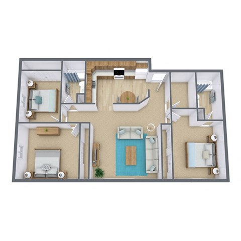 Floor plan for 3 beds, 2 baths, 1150 sqft