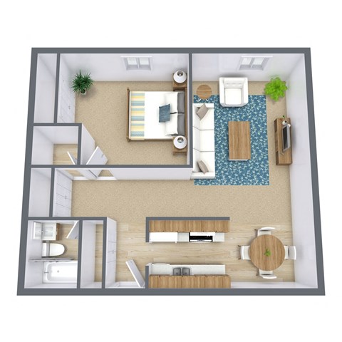 Floor plan for 1 bed, 1 bath, 650 sqft