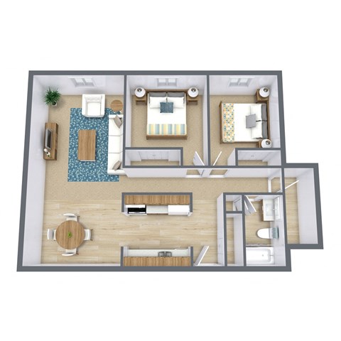 Floor plan for 2 beds, 1 bath, 780 sqft