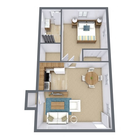 Floor plan for 1 bed, 1 bath, 600 sqft