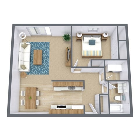 Floor plan for 1 bed, 1 bath, 720 sqft