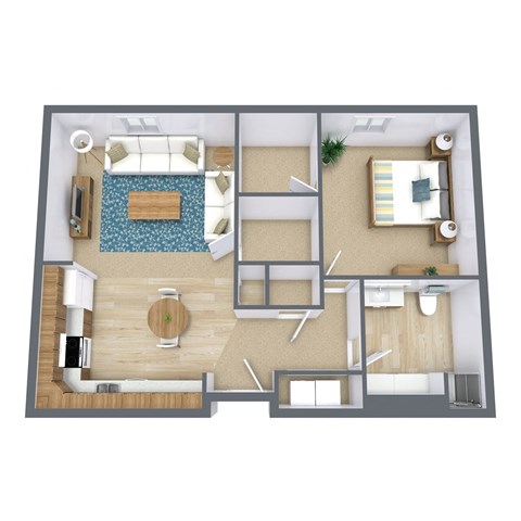 Floor plan for 1 bed, 0.8 baths, 702 sqft