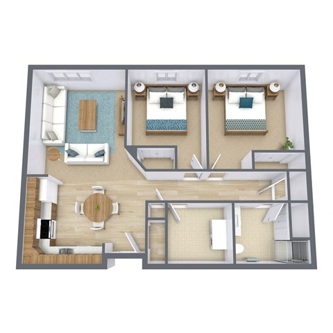 Floor plan for 2 beds, 0.8 baths, 864 sqft