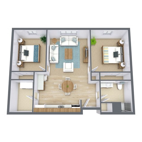 Floor plan for 2 beds, 0.8 baths, 864 sqft