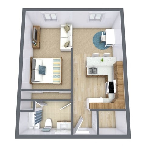 Floor plan for studio, 1 bath, 550 sqft