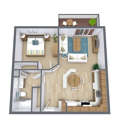 Floor plan for 1 bed, 1 bath, 650 sqft