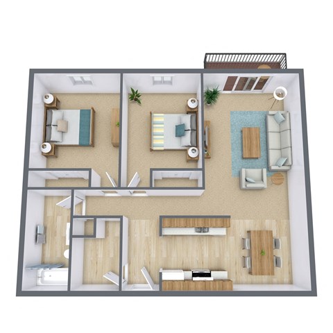 Floor plan for 2 beds, 1 bath, 1085 sqft