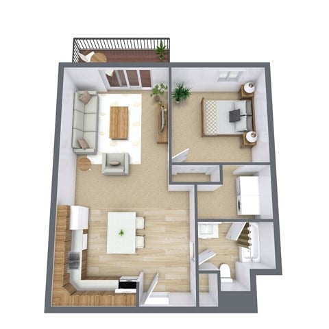 Floor plan for 1 bed, 1 bath, 672 sqft