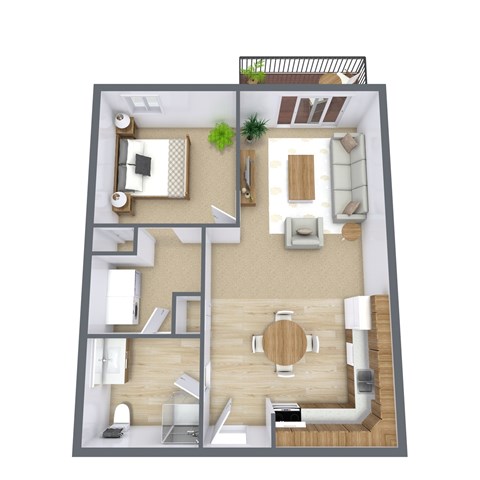 Floor plan for 1 bed, 1 bath