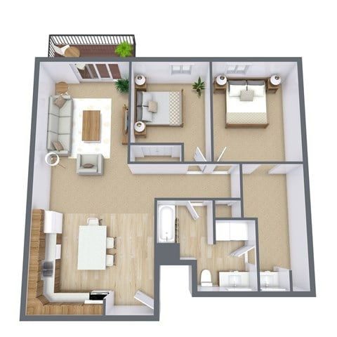 Floor plan for 2 beds, 1 bath