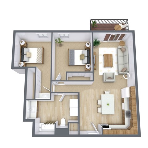 Floor plan for 2 beds, 1 bath