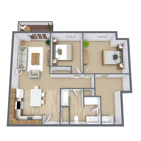 Floor plan for 2 beds, 1 bath