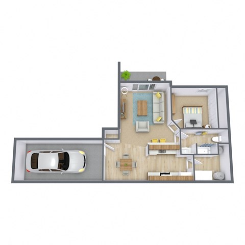 Floor plan for 1 bed, 1 bath, 708 sqft