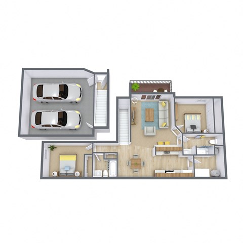 Floor plan for 2 beds, 2 baths, 1119 sqft