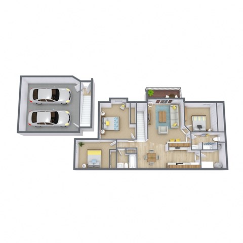 Floor plan for 3 beds, 2 baths, 1305 sqft