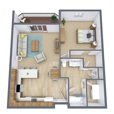 Floor plan for 1 bed, 1 bath, 745 sqft