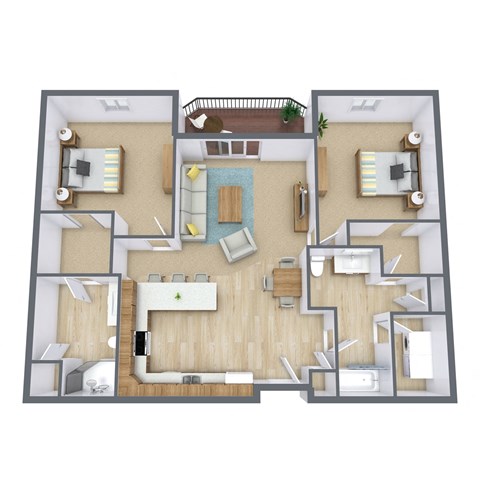 Floor plan for 2 beds, 1.8 baths, 1173 sqft