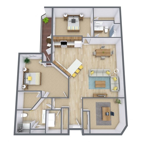 Floor plan for 2 beds, 1.8 baths, 1590 sqft