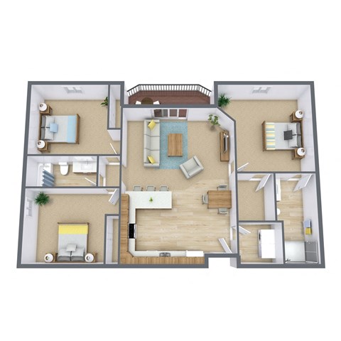 Floor plan for 3 beds, 1.8 baths, 1353 sqft