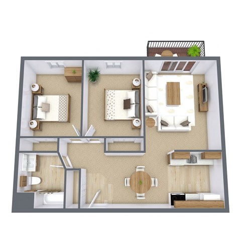 Floor plan for 2 beds, 1 bath, 800 sqft