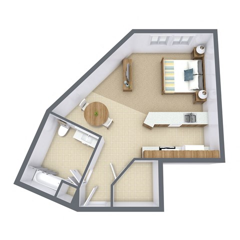 Floor plan for studio, 1 bath, 523 sqft
