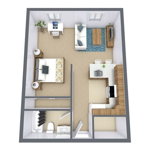 Floor plan for studio, 1 bath, 485 sqft