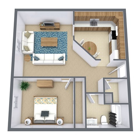 Floor plan for 1 bed, 1 bath, 620 sqft