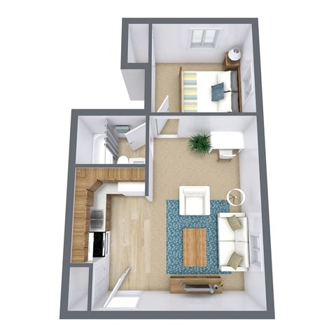 Floor plan for 1 bed, 1 bath, 500 sqft