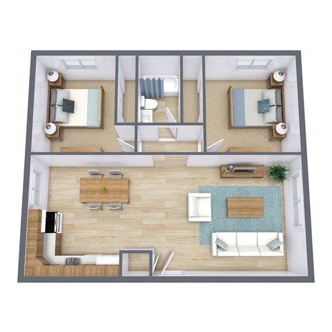 Floor plan for 2 beds, 1 bath, 825 sqft