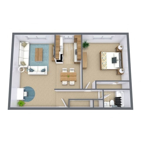 Floor plan for 1 bed, 1 bath, 800 sqft