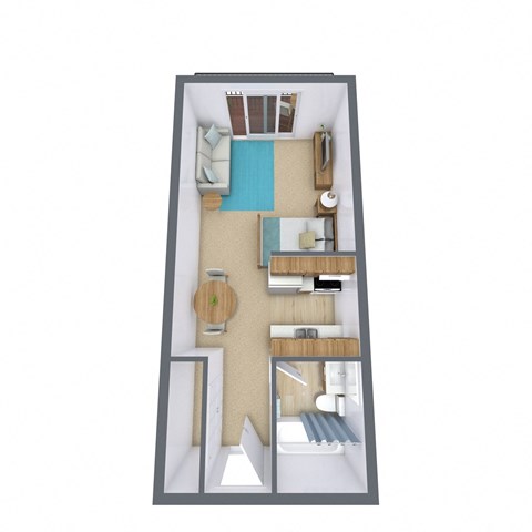 Floor plan for studio, 1 bath, 390 sqft