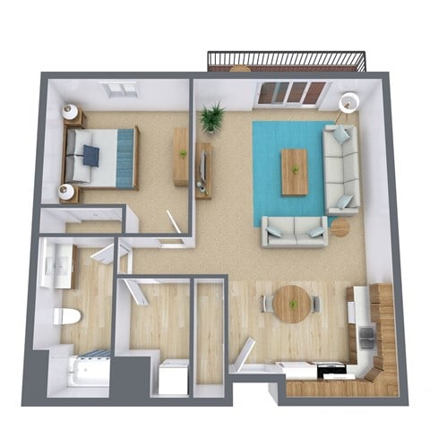 Floor plan for 1 bed, 1 bath, 759 sqft