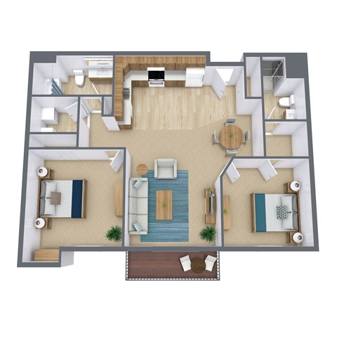 Floor plan for 2 beds, 1.8 baths, 1130 sqft