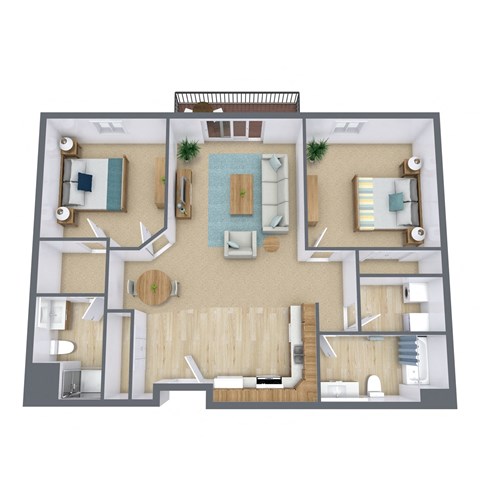 Floor plan for 2 beds, 1.8 baths, 1012 sqft