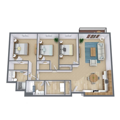 Floor plan for 3 beds, 1.8 baths, 1295 sqft