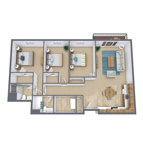Floor plan for 3 beds, 1.8 baths