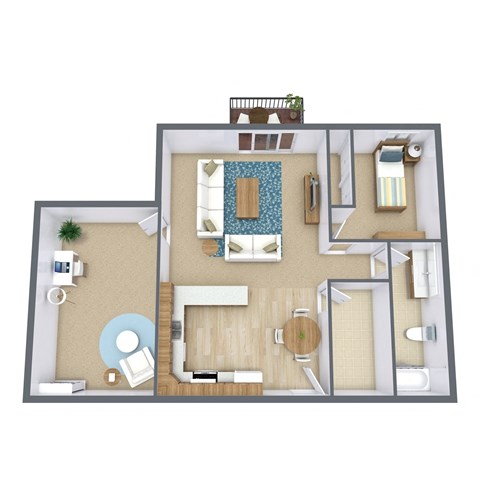 Floor plan for 1 bed, 1 bath, 1004 sqft