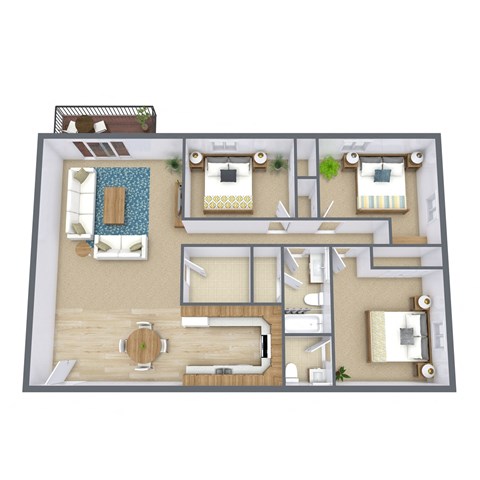 Floor plan for 3 beds, 1.5 baths, 1248 sqft
