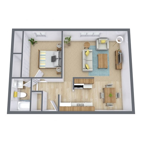 Floor plan for 1 bed, 1 bath, 600 sqft