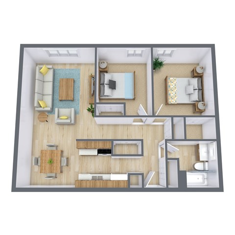Floor plan for 2 beds, 1 bath