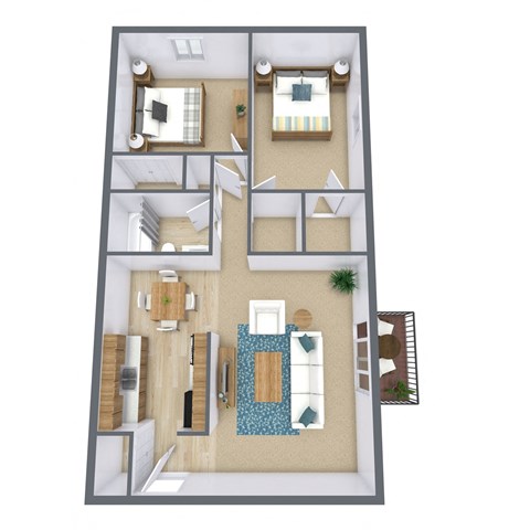 Floor plan for 2 beds, 1 bath, 850 sqft