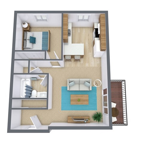 Floor plan for 1 bed, 1 bath, 610 sqft