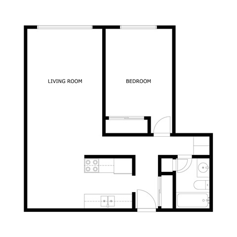 Floor plan for 1 bed, 1 bath, 900 sqft