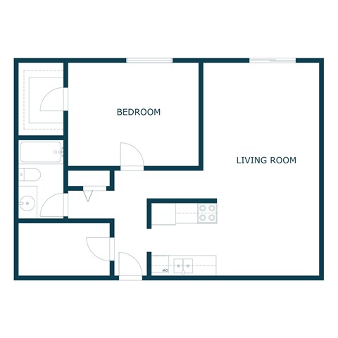 Floor plan for 1 bed, 1 bath, 725 sqft