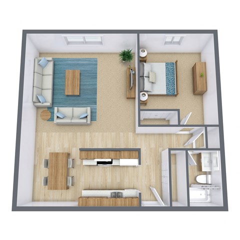 Floor plan for 1 bed, 1 bath, 655 sqft