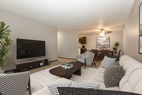 Little Canada apartment for rent - Montreal Courts Apartments in Little Canada, MN | One Bedroom | Living Room & Dining Area
