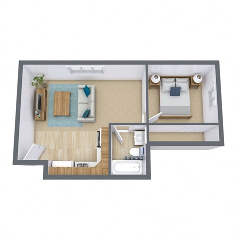 Floor plan for 1 bed, 1 bath, 600 sqft